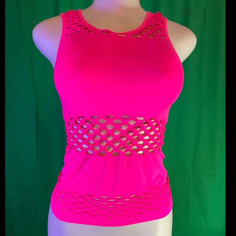 Neon pink netted shirt / cover up